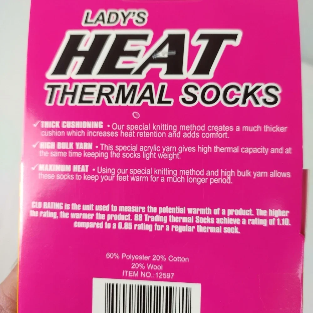 Lady's Heat Thermal Socks Pink Black Marl Wool Blend Thick Winter 1 Pair 9-11